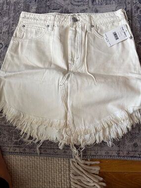 Free people Women’s Cream Frayed Hem Denim skirt